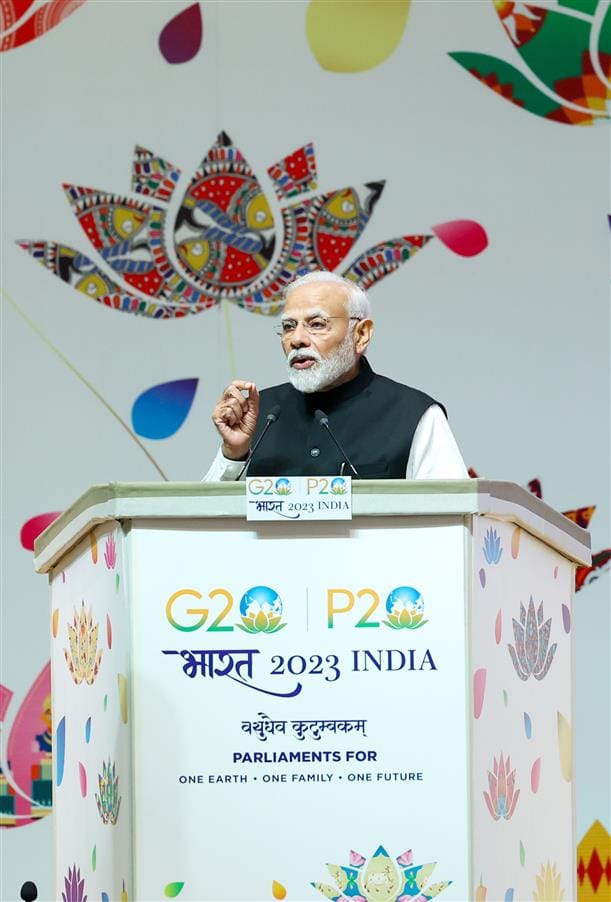 Indian PM Narendra Modi inaugural speech in 9th G20 Parliamentary Speakers' Summit (P20), New Delhi,INDIA.