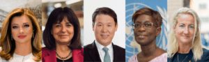 The Inter-Parliamentary Union (IPU) will elect its ninth Secretary General at the 152nd IPU Assembly, which will be held in Istanbul, Türkiye (L-R) Dionysia-Theodora Avgerinopoulou, Anda Filip, Sangsoo Jun, Fatou Dieng Thiam, Cecilia Widegren.